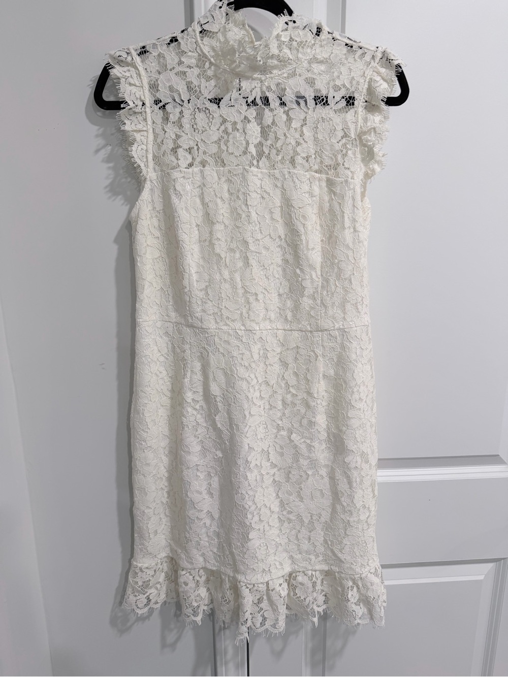bohme White Lace Midi Dress with High Neck